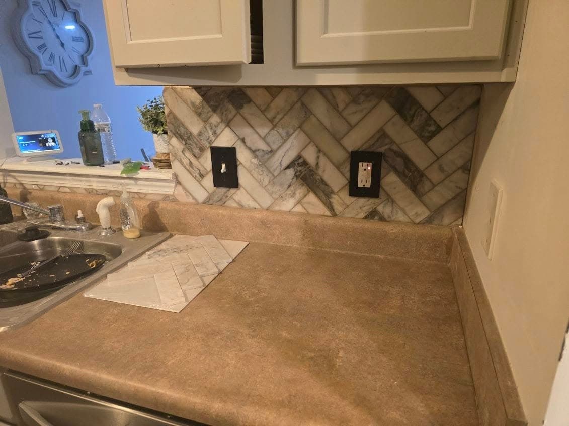 Herringbone Marble Backsplash